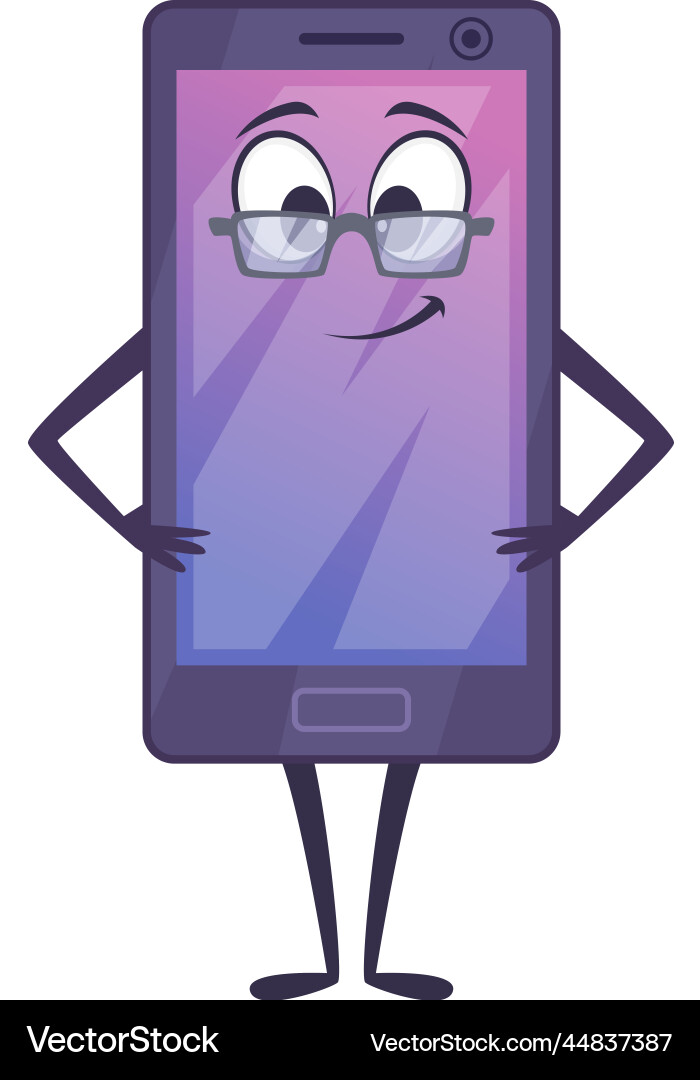 Smartphone-Zeichen in Gläser Cartoon lächeln Smartphone-Zeichen in Gläser Cartoon lächeln vektorbild