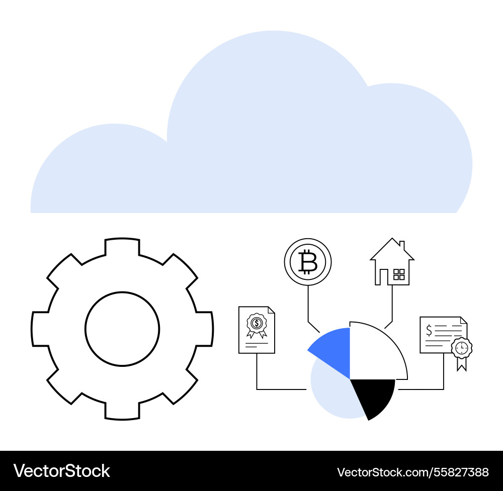 Cloud-based processing of financial data and asset Cloud-based processing of financial data and asset vector image