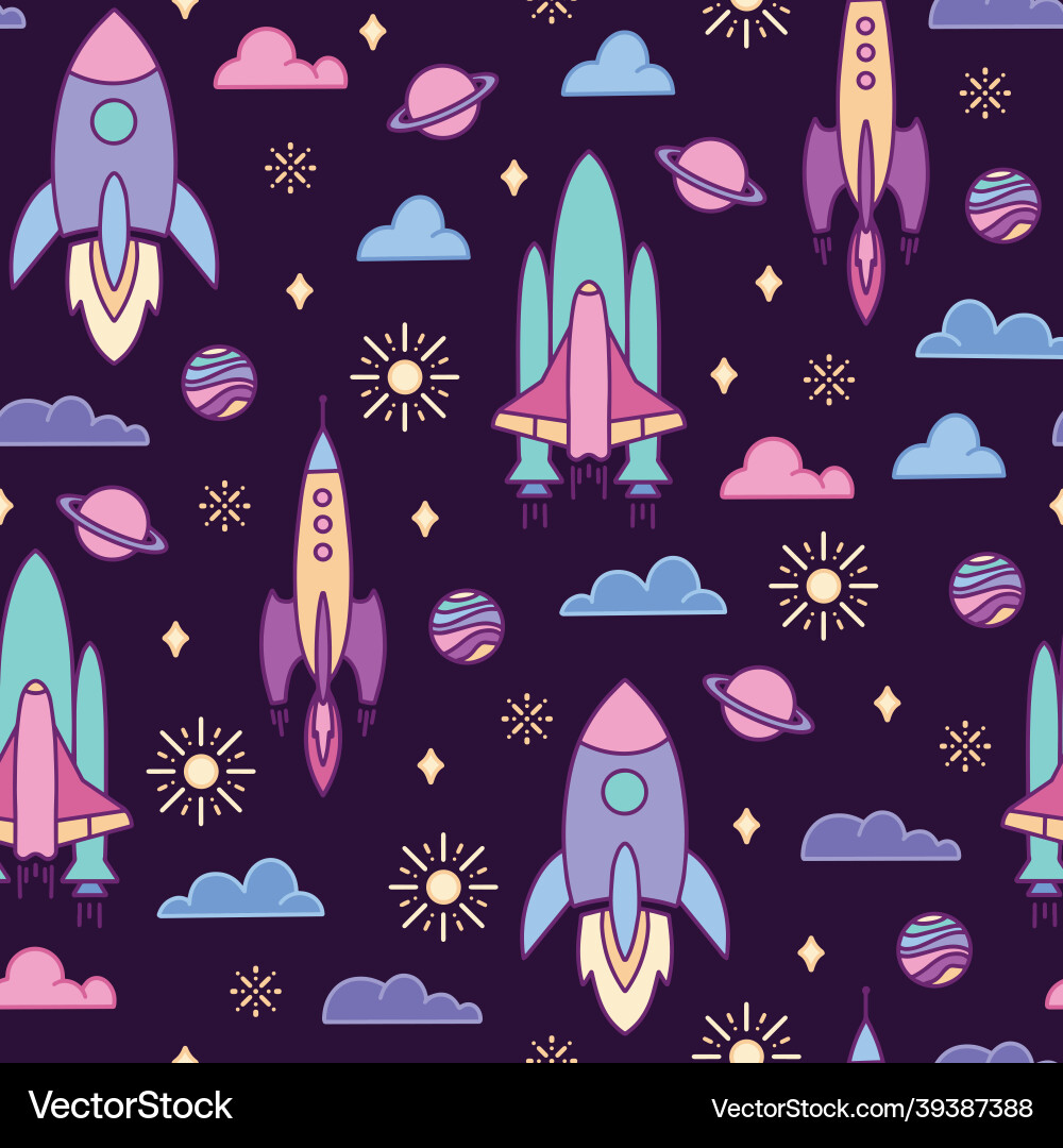 Cute universe rocket repeat pattern print Cute universe rocket repeat pattern print vector image