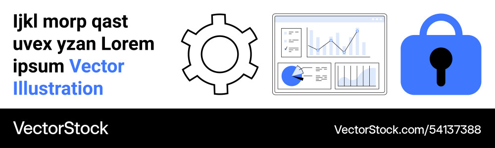 Gear icon data analytics dashboard and padlock Gear icon data analytics dashboard and padlock vector image