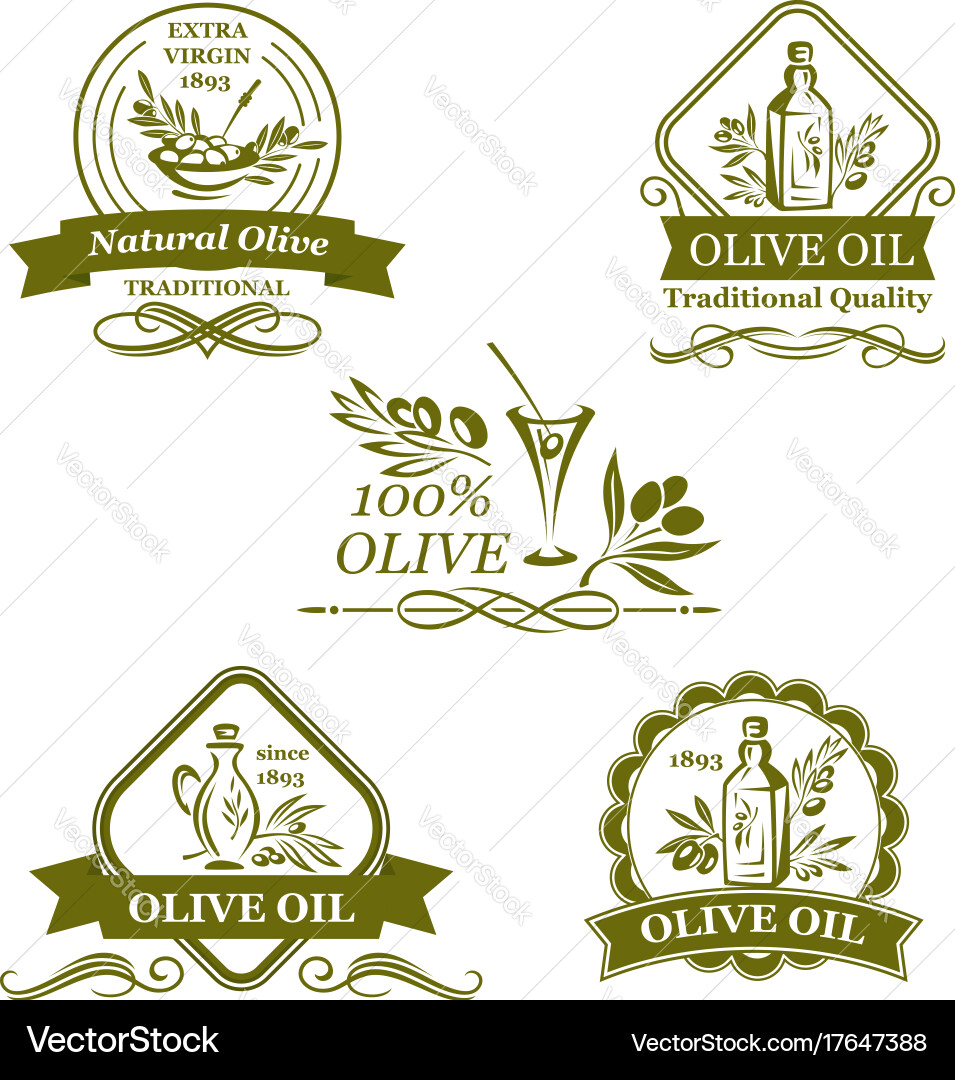 Olive oil bottle and olives icons Vector Image