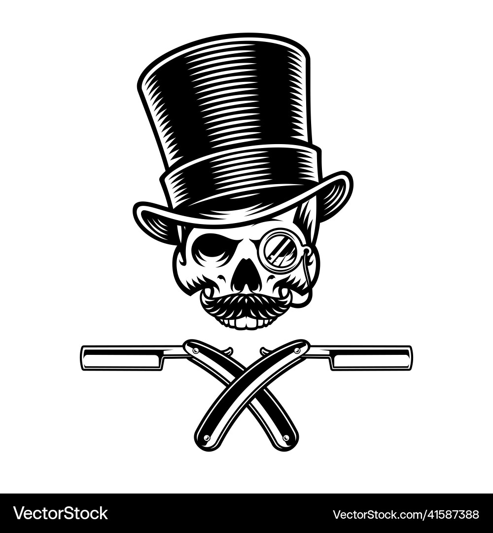 Skull with Razor & Top Hat Vector Image