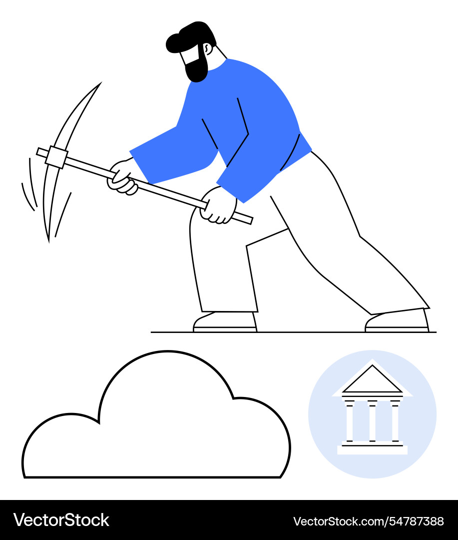 Worker mining data from cloud storage with pickaxe Worker mining data from cloud storage with pickaxe vector image