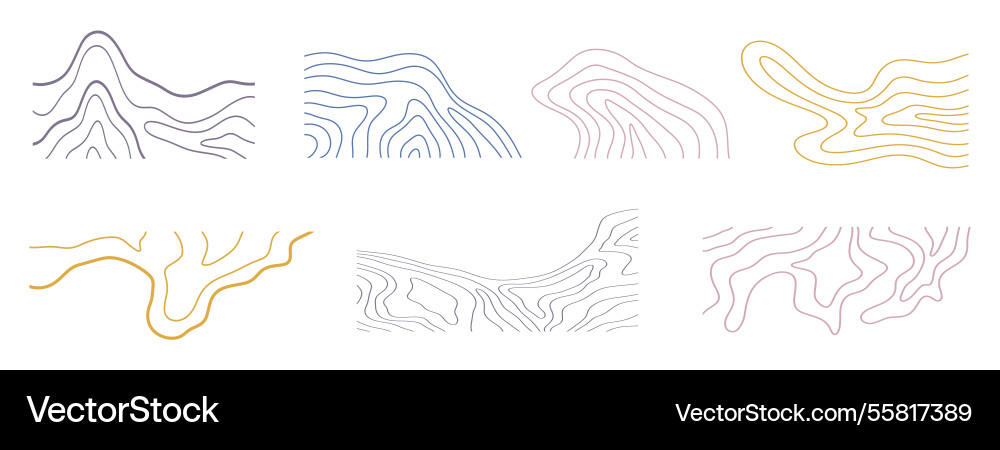 Topography map shapes abstract wavy lines set Topography map shapes abstract wavy lines set vector image