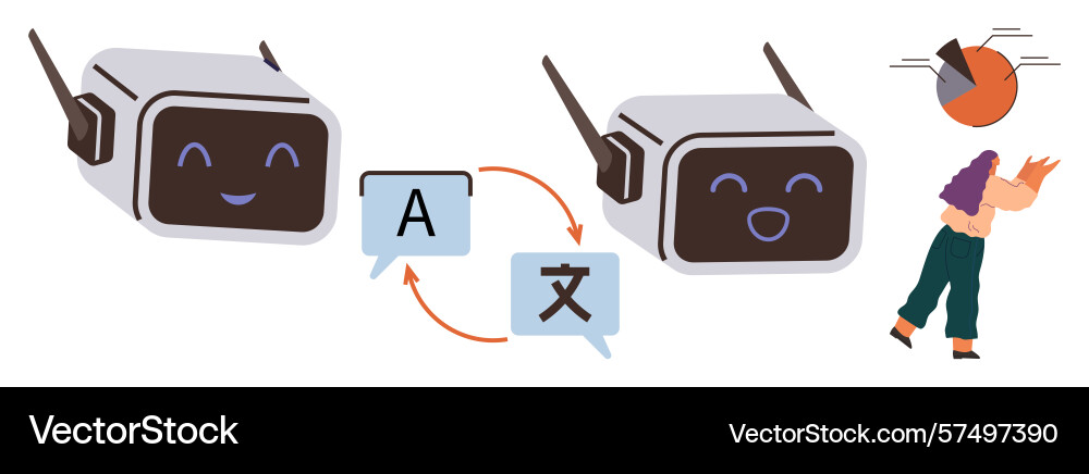 Ai robots translating languages with speech Ai robots translating languages with speech vector image