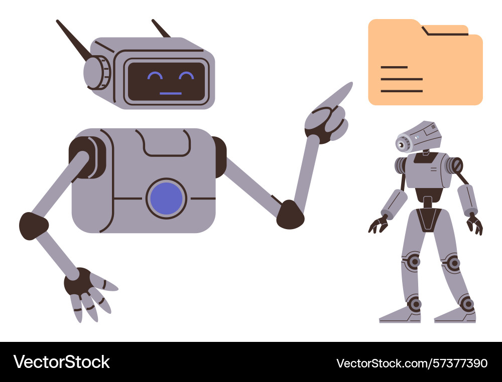 Robot instructing with data folder and humanoid Robot instructing with data folder and humanoid vector image