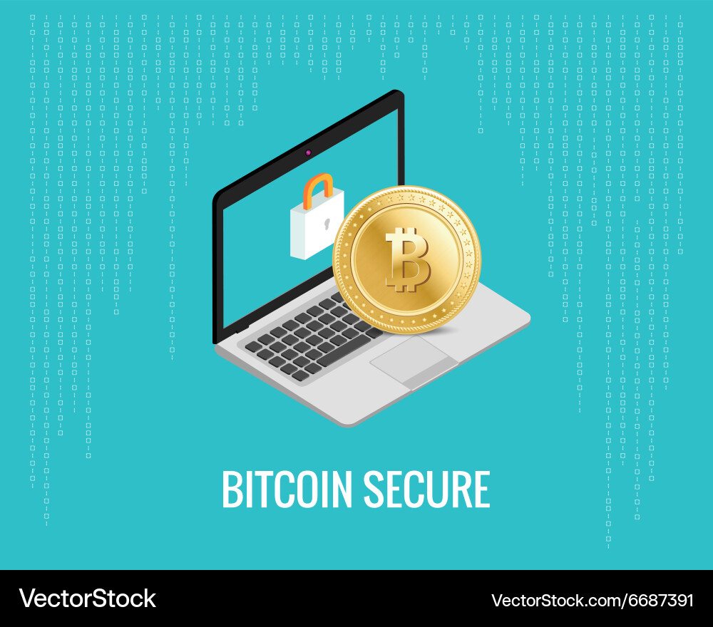 Bitcoin secure with laptop and lock vector image