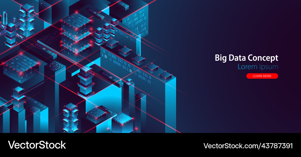 Isometric big data flow processing concept vector image