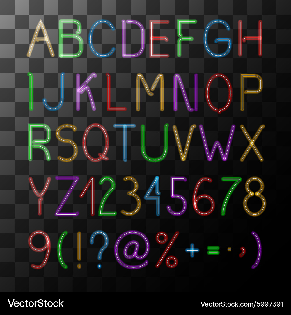 Neon Letter Set - Glowing Typography Vector Image