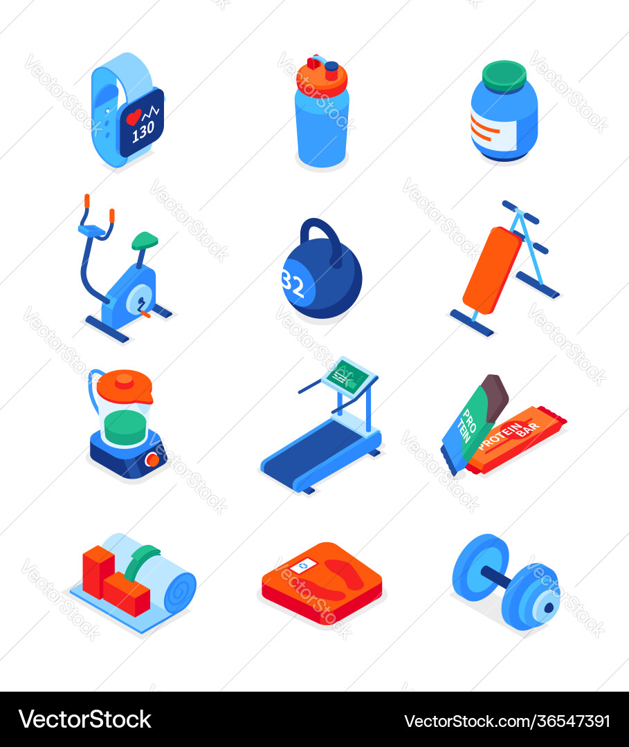 Sport und Fitness - moderne isometrische Icons Set Sport und Fitness - moderne isometrische Icons Set vektorbild