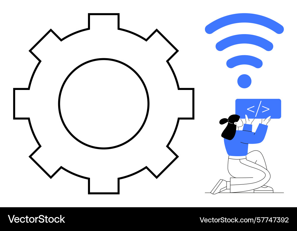 Female coder developing solutions under wireless Female coder developing solutions under wireless vector image