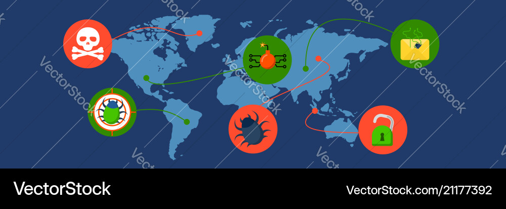 Global hacking atack banner horizontal flat style Global hacking atack banner horizontal flat style vector image