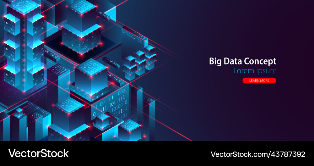 Isometric big data flow processing concept vector image