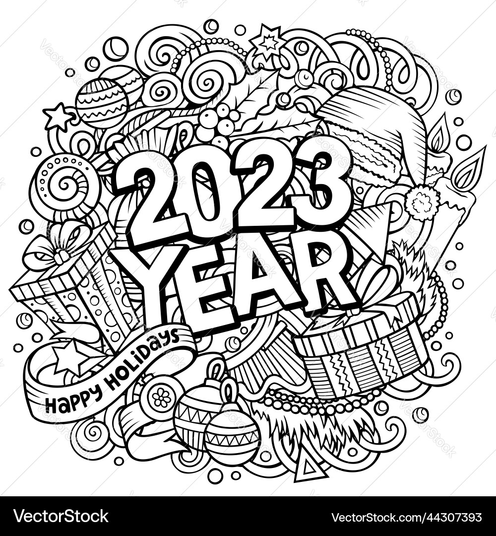 2023 doodles new year objects 2023 doodles new year objects vector image