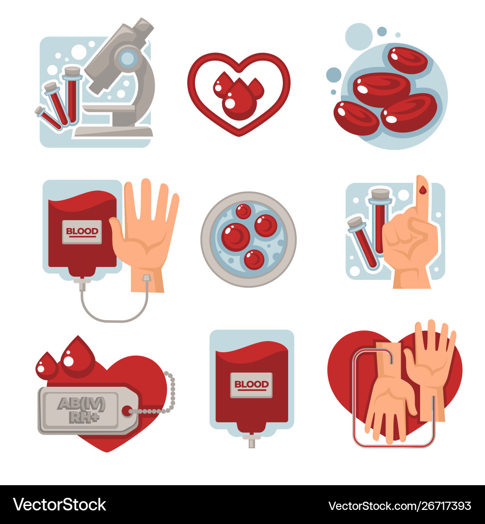 Blutspende und karitative isolierte Icons Blutspende und karitative isolierte Icons vektorbild