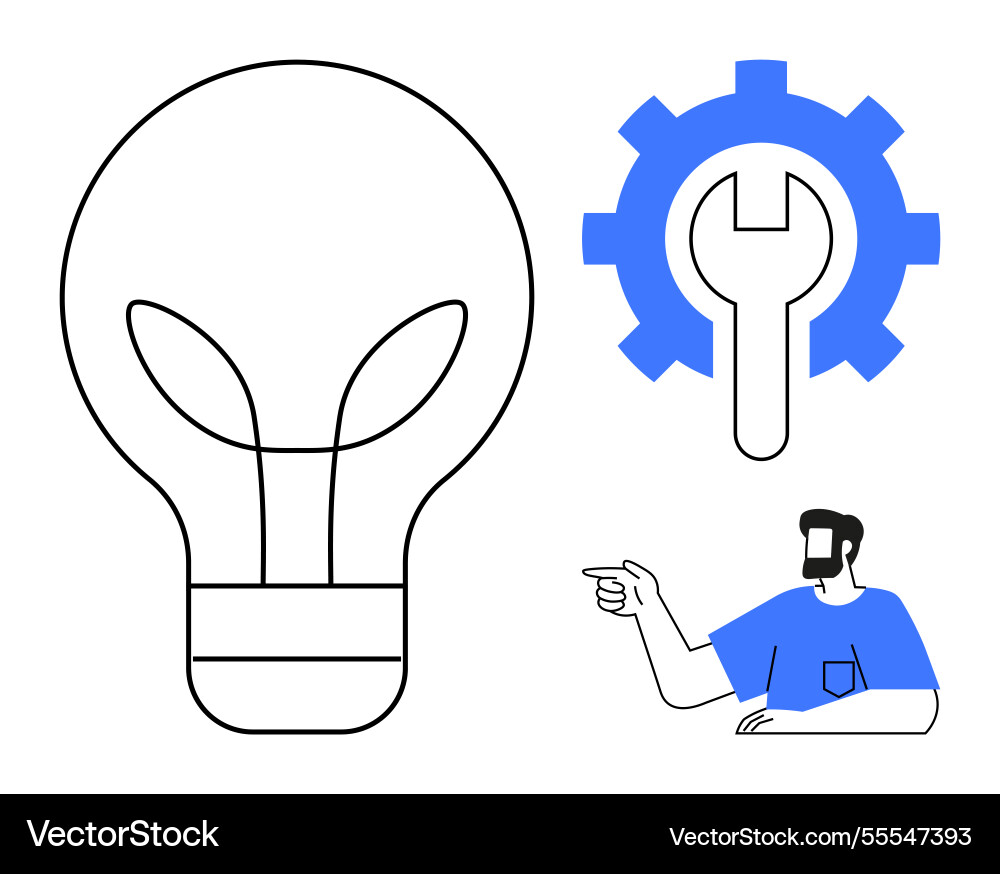 Bright idea and tools for problem solving blue Bright idea and tools for problem solving blue vector image