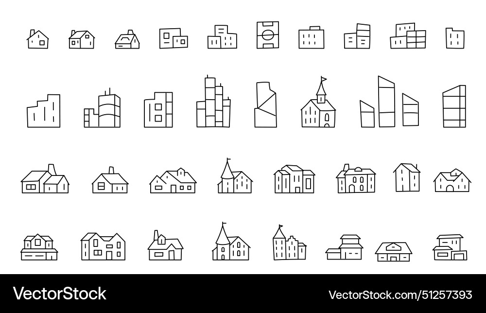Building Icon Set - Outline Style Vector Image
