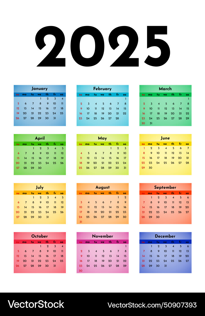 Calendar for 2025 isolated on a white background Vector Image