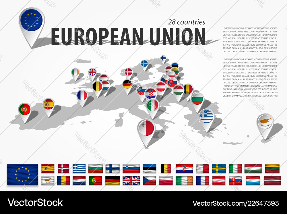 European union 28 countries and gps navigator European union 28 countries and gps navigator vector image