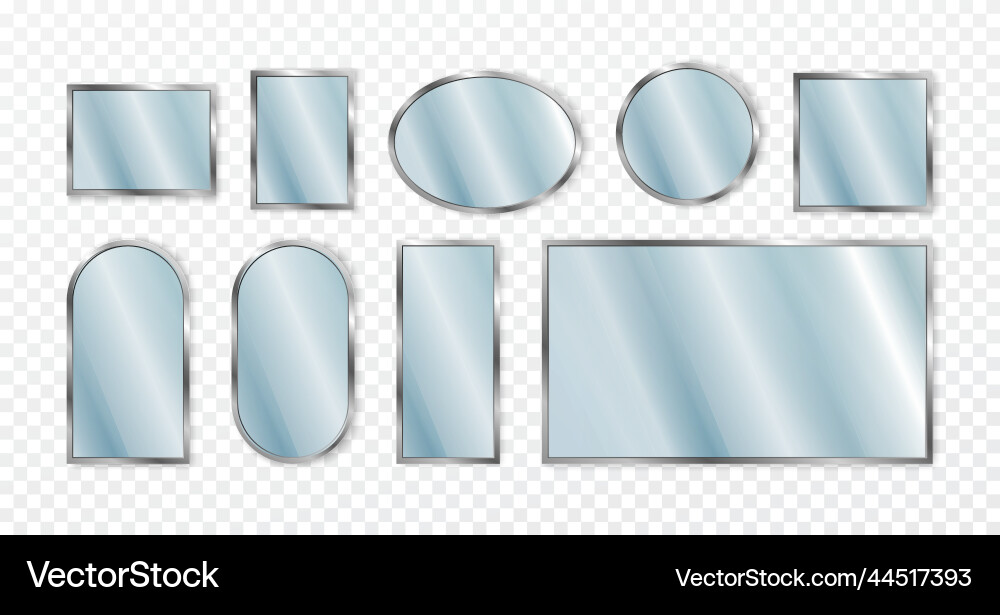 Glass mirrors set reflect frames different form Vector Image