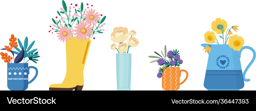 Spring floral bouquets summer flowers in rain Vector Image