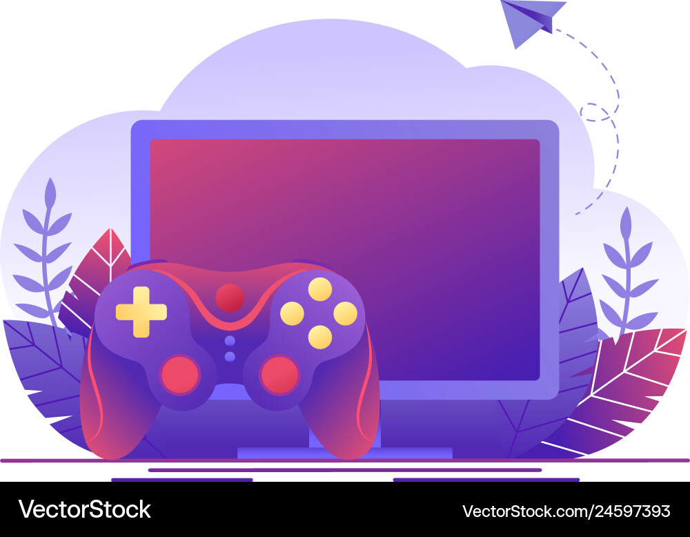 Video gaming online games computer screen vector image