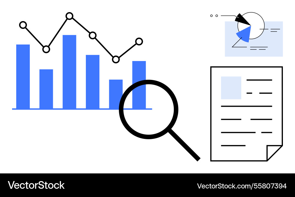 Data analysis with charts magnifier and reports Vector Image