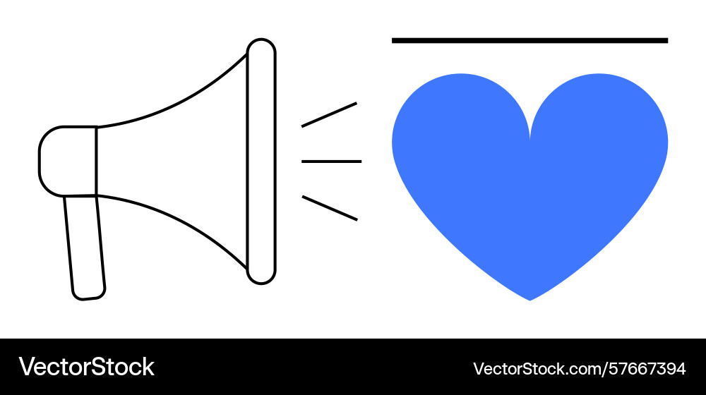 Megaphone amplifying message towards heart symbol Megaphone amplifying message towards heart symbol vector image