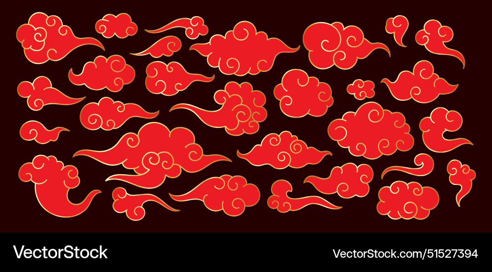 Oriental red clouds chinese curling cloudy Oriental red clouds chinese curling cloudy vector image