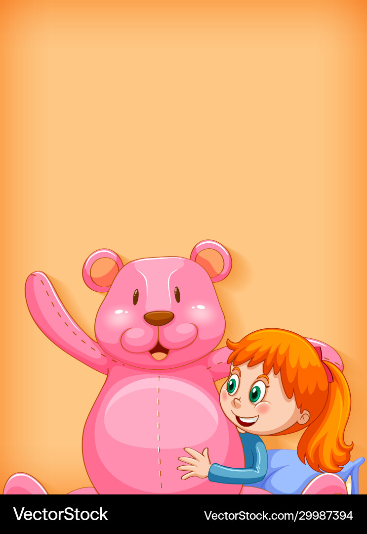 Plain background with girl and big teddy bear Plain background with girl and big teddy bear vector image