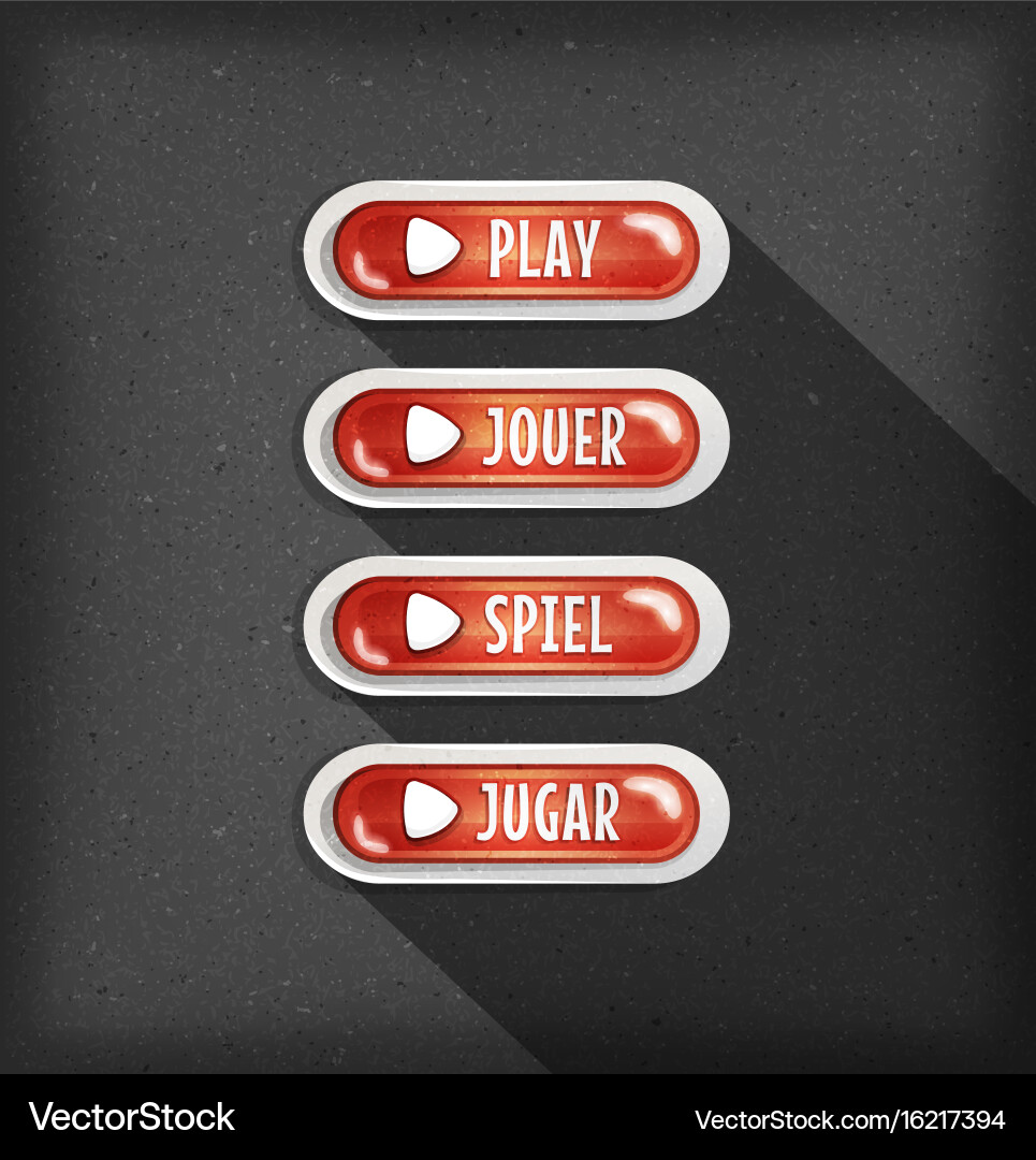 Play buttons design in multiple languages vector image