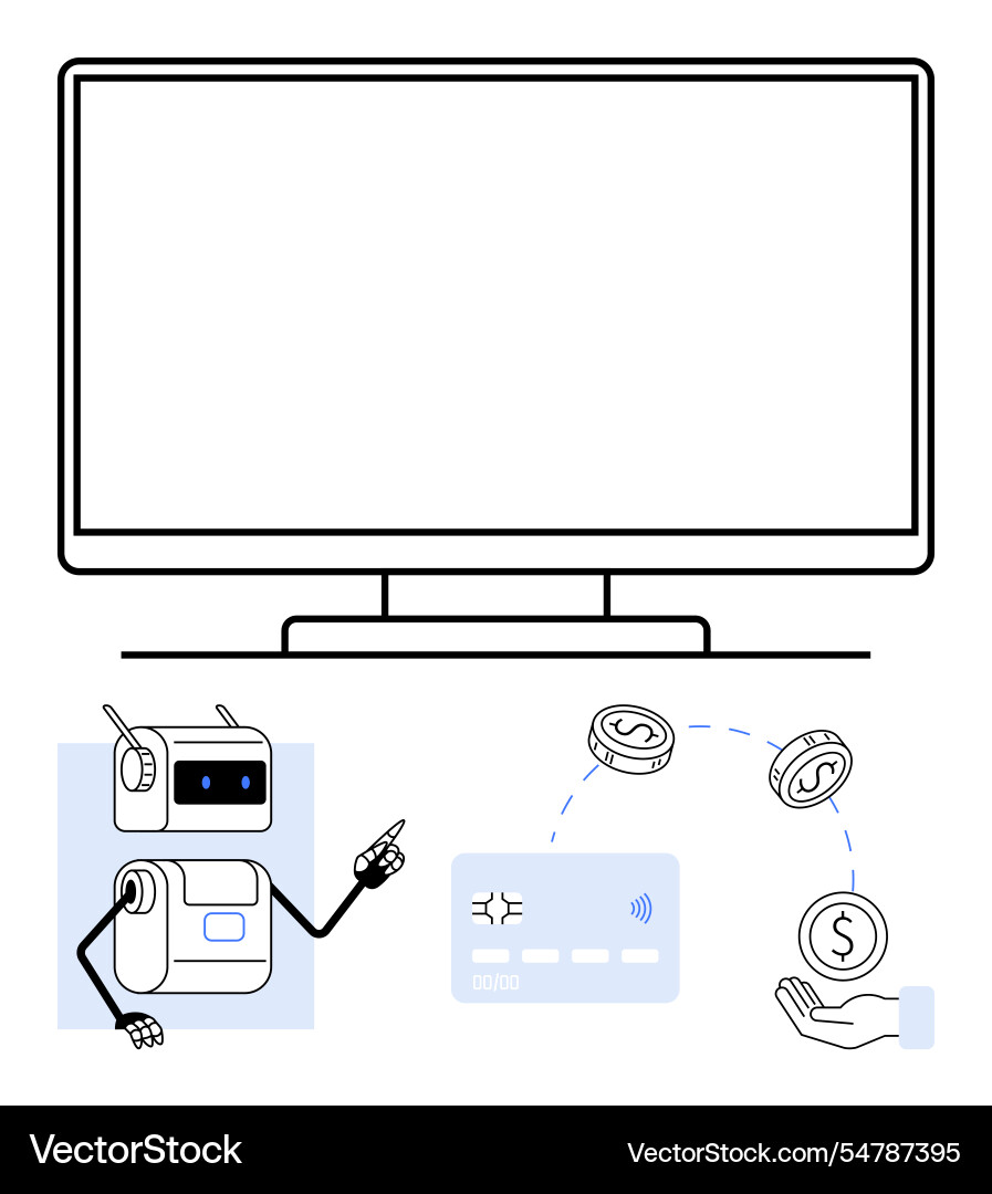 Digital transactions robots assisting with online Digital transactions robots assisting with online vector image