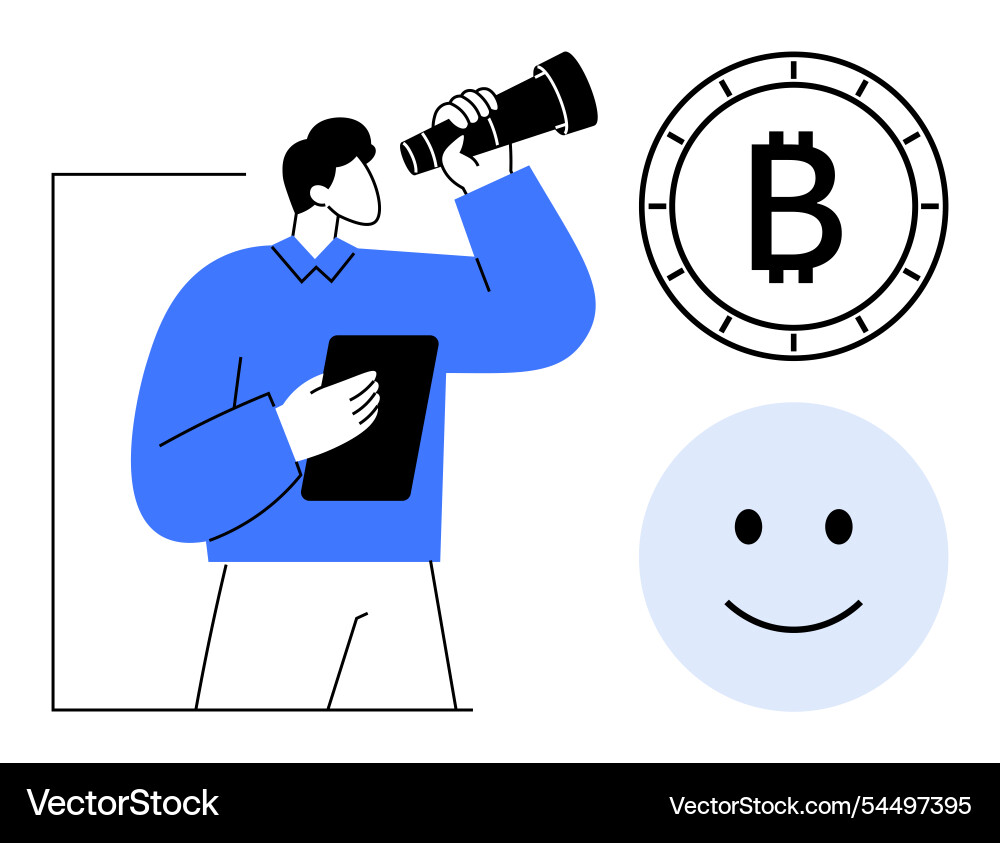 Man with telescope and tablet exploring Man with telescope and tablet exploring vector image