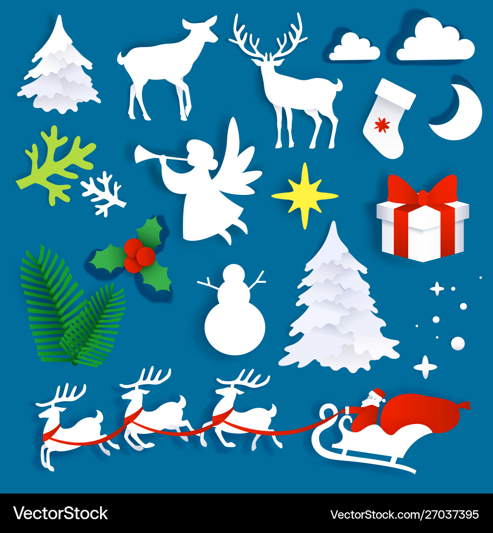 Merry christmas set in paper Merry christmas set in paper vector image