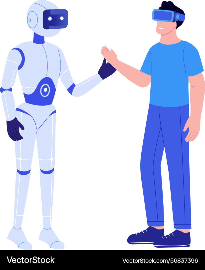 A flat style showing robot interactio Vector Image