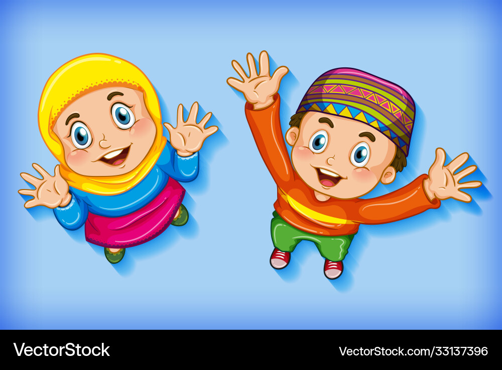 Glückliche muslimische Kinder aus der Luft Glückliche muslimische Kinder aus der Luft vektorbild
