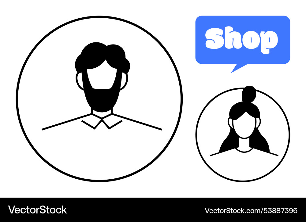 Simple user avatars with shop button in speech Simple user avatars with shop button in speech vector image