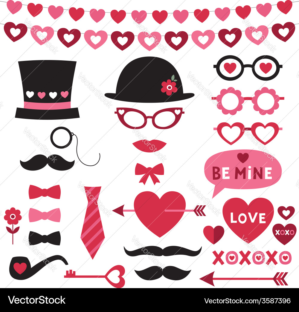 Valentine Photo Booth Props Set vector image