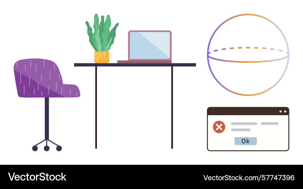 Workspace with laptop error message vector image