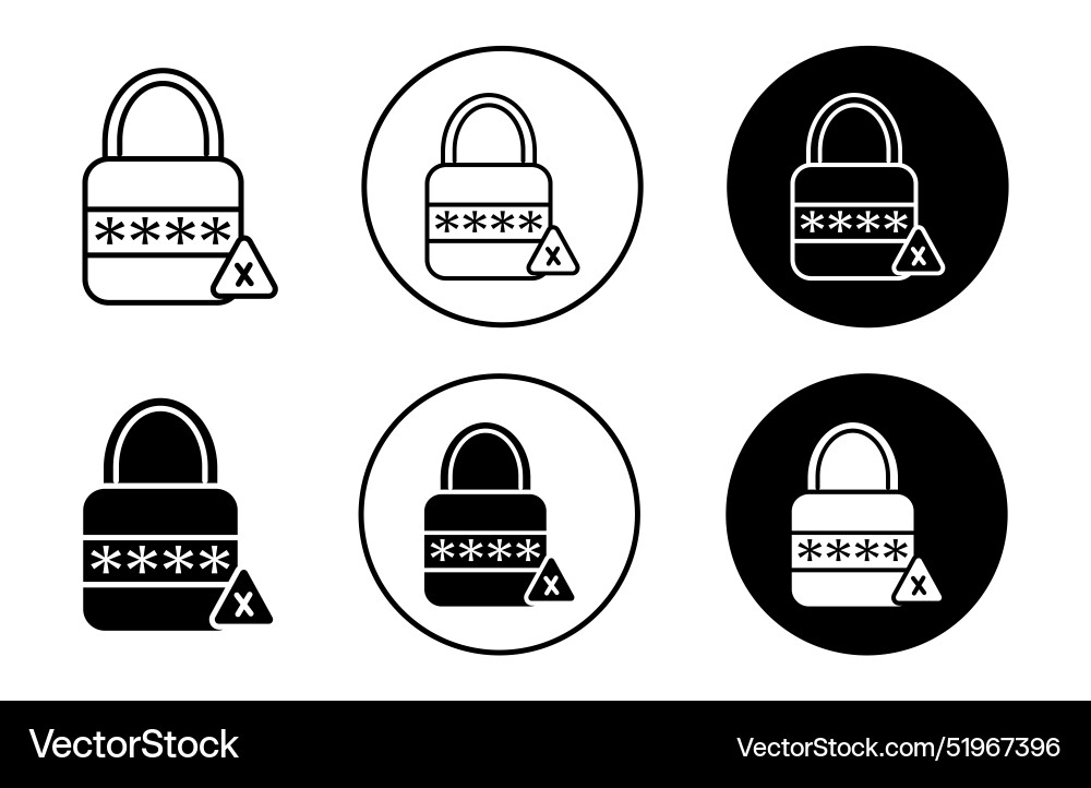 Wrong password code outline line icon set sign Wrong password code outline line icon set sign Vector Image
