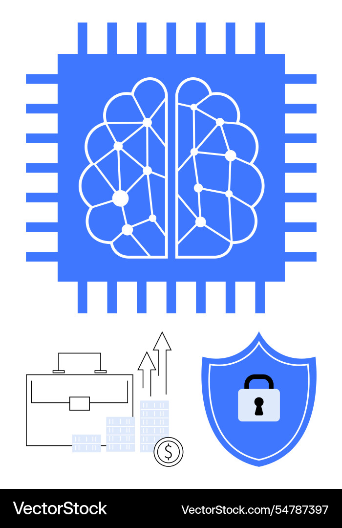 Ai and security integration represented by a brain Ai and security integration represented by a brain vector image