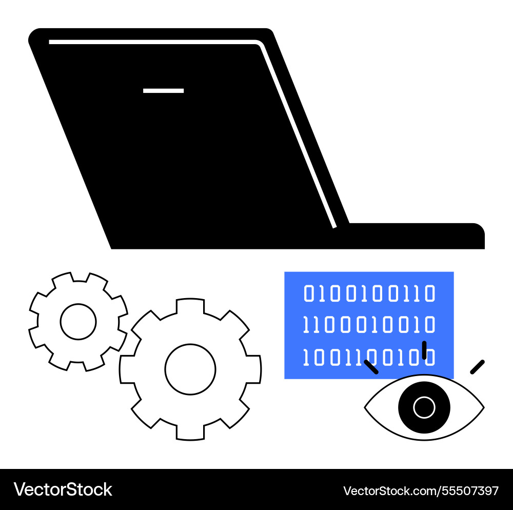 Digital analysis concept laptop binary code Digital analysis concept laptop binary code vector image
