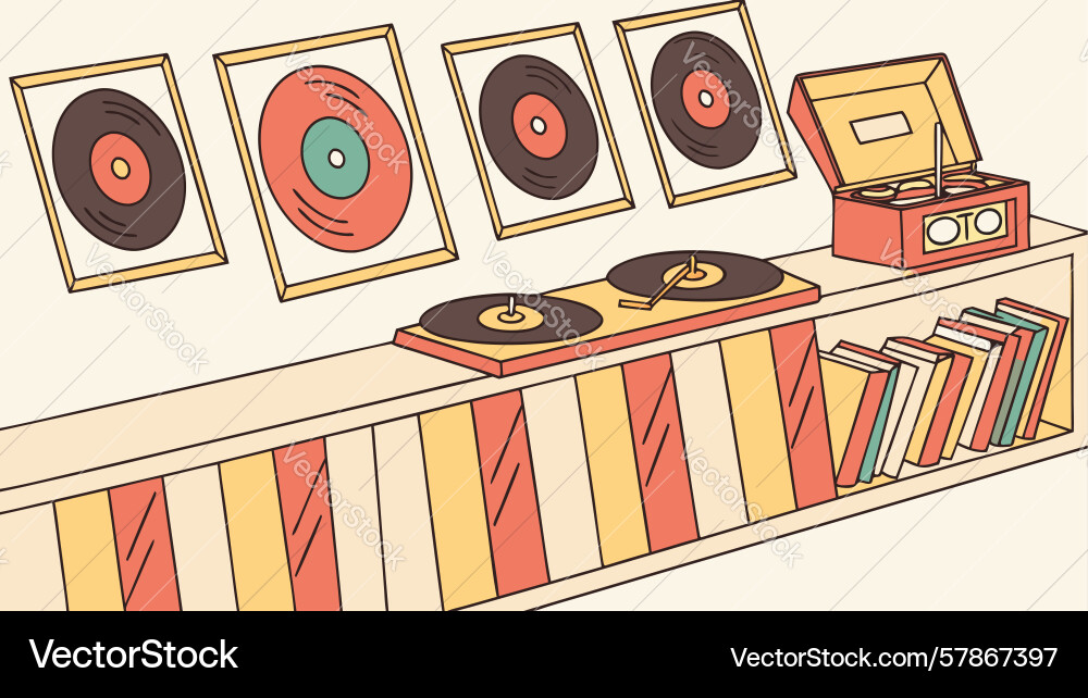 Retro record store display design generative ai Vector Image