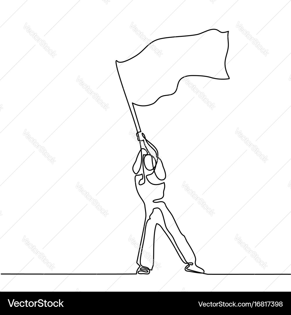 Man holding flag continuous line drawing vector image