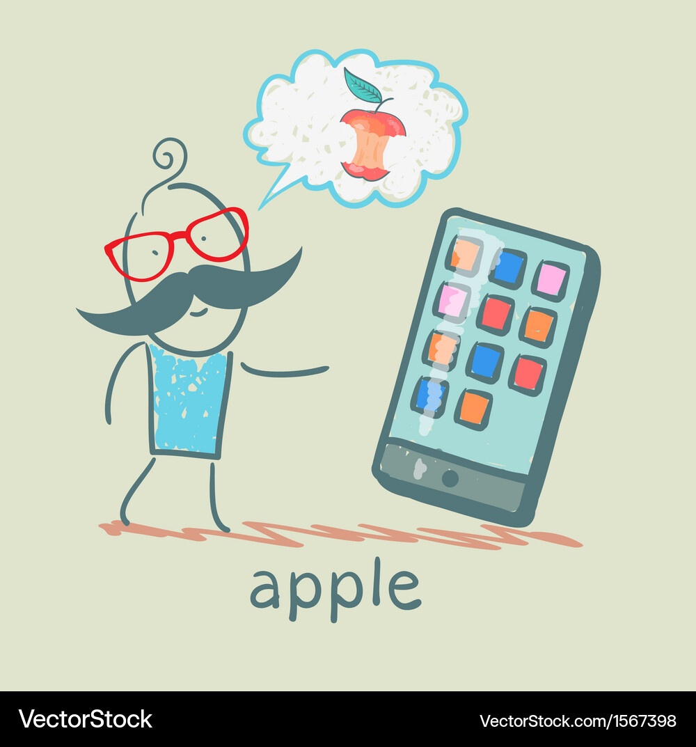 Man looking at mobile and thinks the apple Vector Image