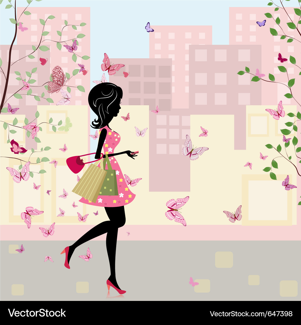 Spring Shopping Silhouette Vector Image