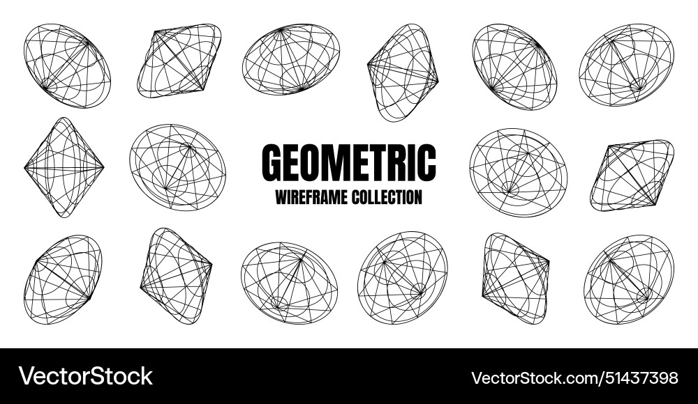 Wireframe lined shapes perspective mesh 3d grid Vector Image
