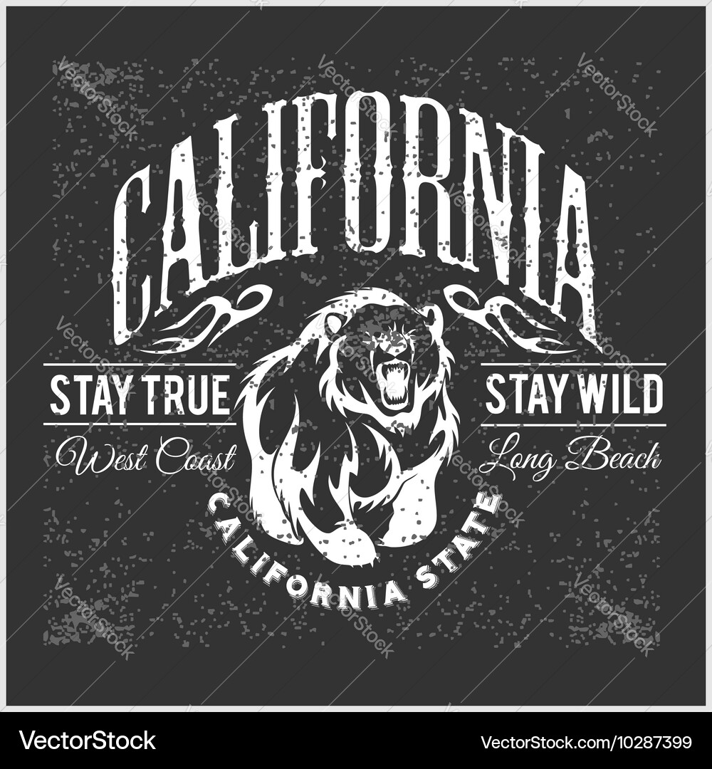 California Republic Bear Typography Vector Image
