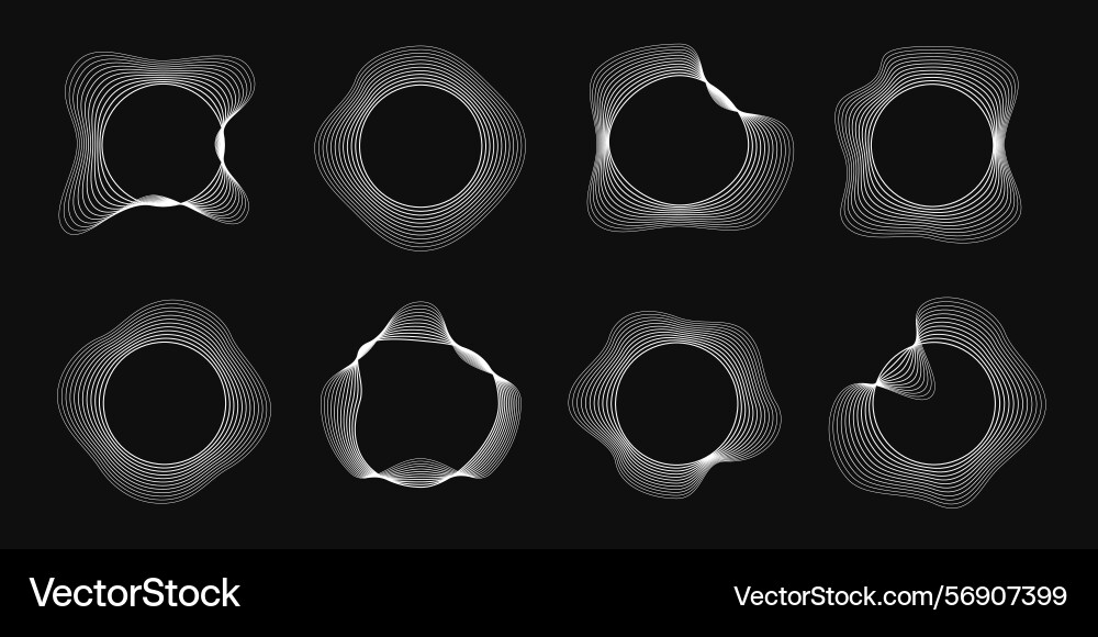 Set of round curved frames with dynamic wavy vector image