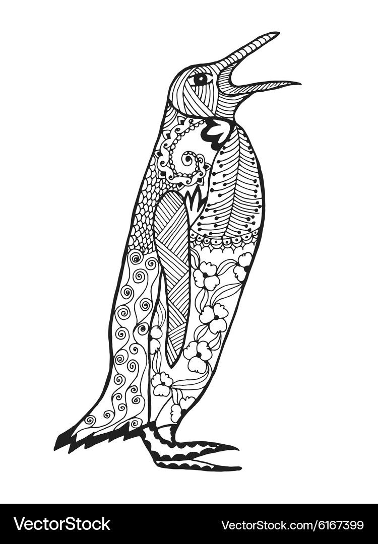 Zentangle Penguin Sketch Vector Image